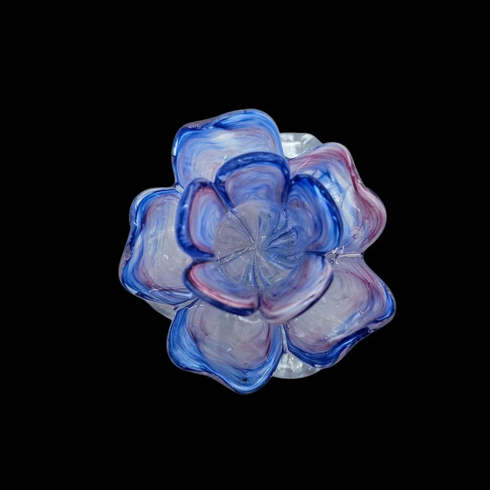 End of Day Art Glass Flower Candle Holder Swirl Pink Blue 3